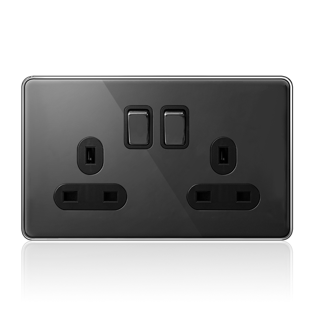 Stainless steel  Socket AW-Double UK Socket With Switch With Indicator Light-Black